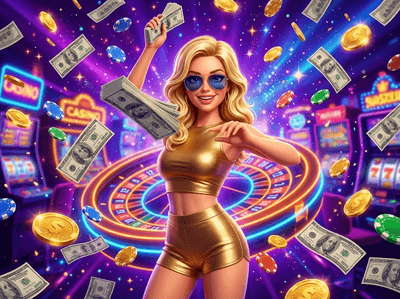 Luxury steampunk casino interior with golden slots and mechanical gears